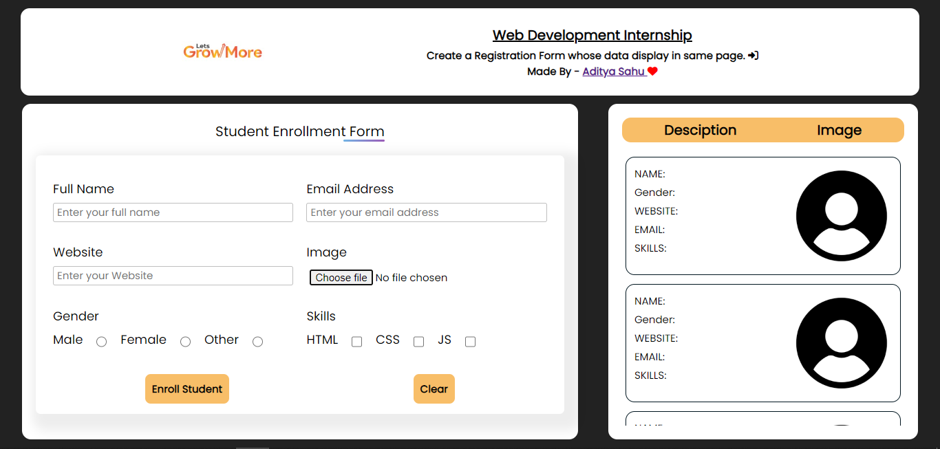 Registrartion Form (Display data on same page)